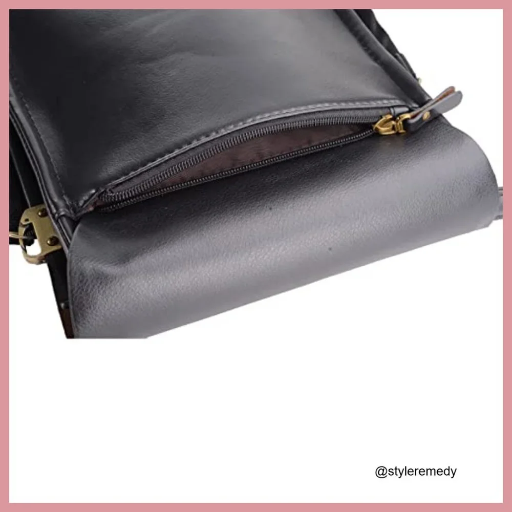 PU Leather Messenger Sling Crossbody Bag Adjustable Strap Magnetic Buckle